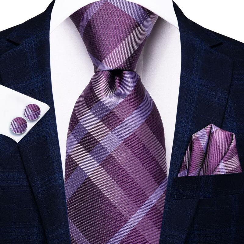 Hi-Tie Designer Blue Red Plaid Silk Tie For Men Handky Cufflink Gift Mens Necktie Set Wedding Fashion Business Party Dropshiping