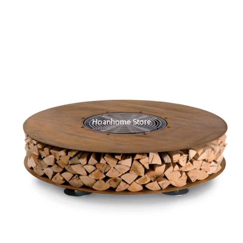 outdoor Assembled round fire pit with BBQ grill