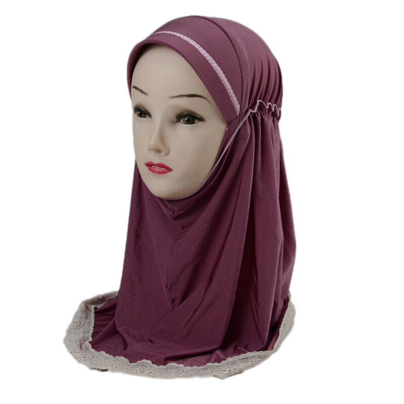 2-6 Years Kids Girls Mesh Instant Hijab Turban Muslim Full Cover Head Scarf One Piece Amira Islamic Headwear Wrap Shawls Cap Hat