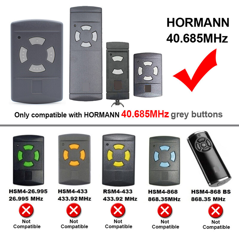 HORMANN HSE2 HSE4 HSM4 40.685 MHz Remote Control Grey Button Garage Door Opener 40MHz Gate Command