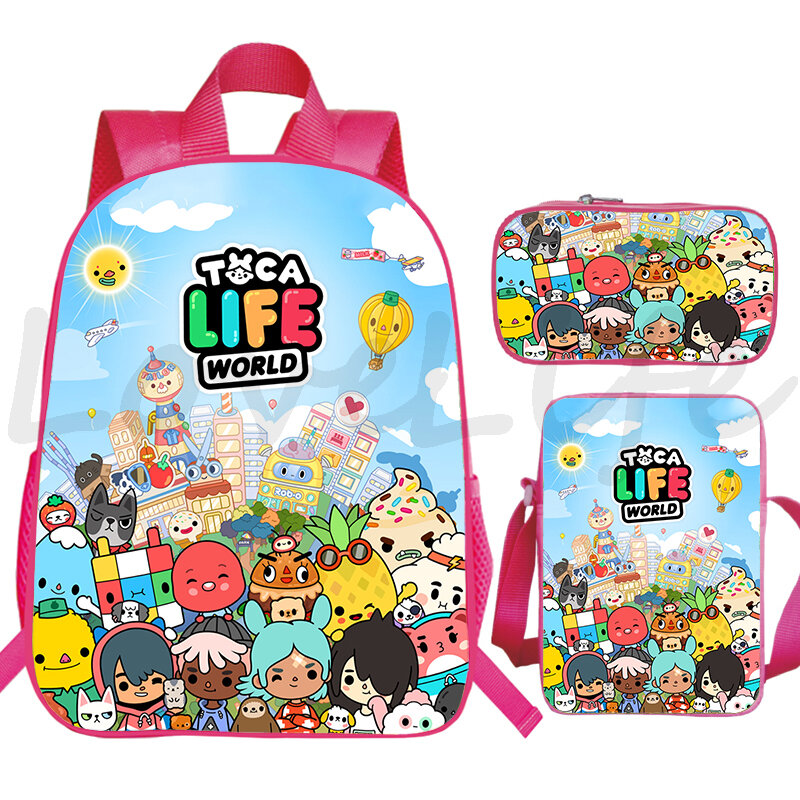 Gra Toca Life World plecak 3 sztuk/zestaw chłopcy dziewczęta Anime plecak dzieci tornister w stylu Oxford studenci codziennie Mochila Toca Boca Bagpack