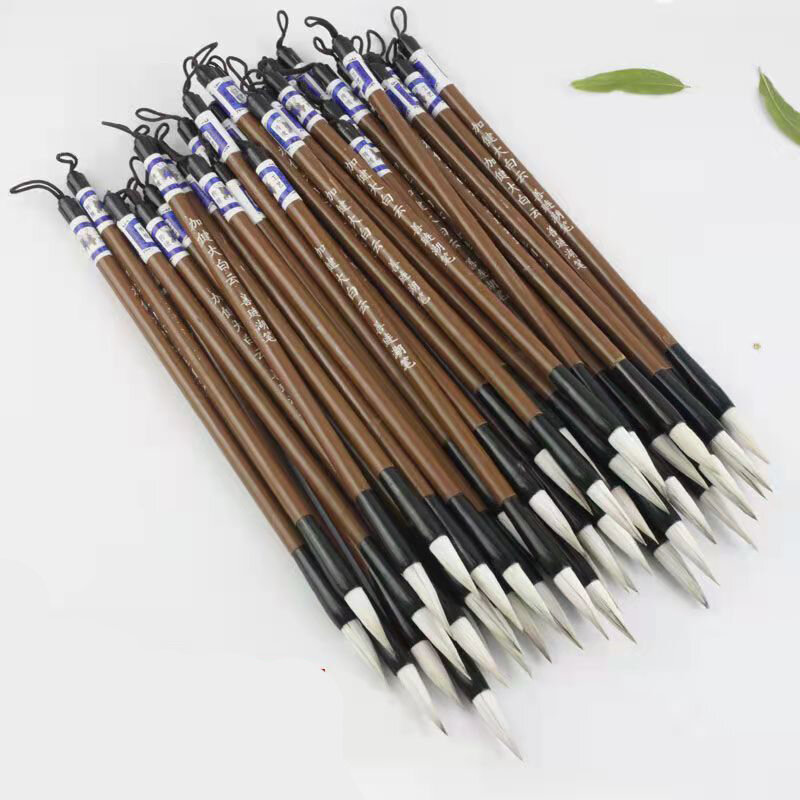 10PCS Bamboo Calligraphy Brush Pen Wool Chinese Calligraphy Painting Brush Pen Weasel Hair Regular Script Writing Brush
