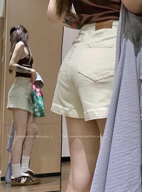 Slergiri-pantalones cortos de mezclilla para mujer, faldas de estilo Retro Y2k, con bolsillos coreanos, de cintura alta, informales, combinan con todo, 2024