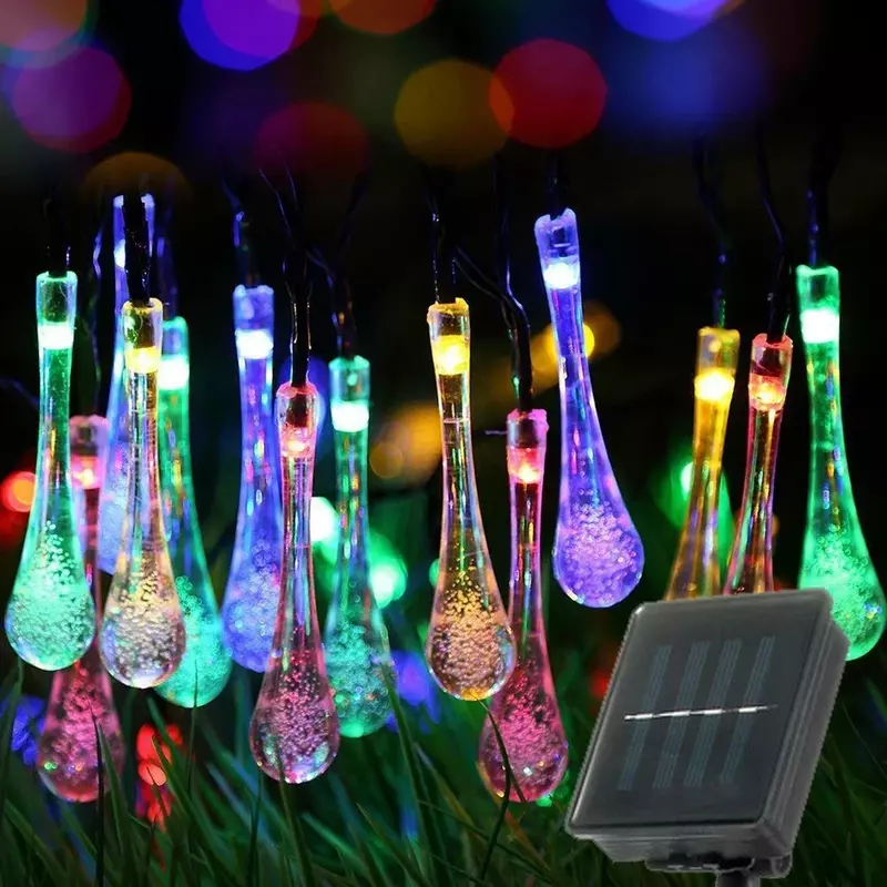 LED Outdoor Water Drops Solar Lamp String Lights 100/50/30/20LEDs Fairy Holiday Christmas Party Garland Garden Waterproof