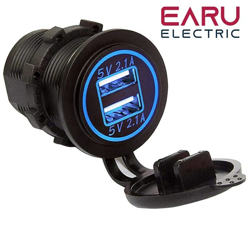 Isqueiro para carro e motocicleta, carregador USB duplo, soquetes de moto, tomada, tomada, LED, 4.2A, 12V-24V