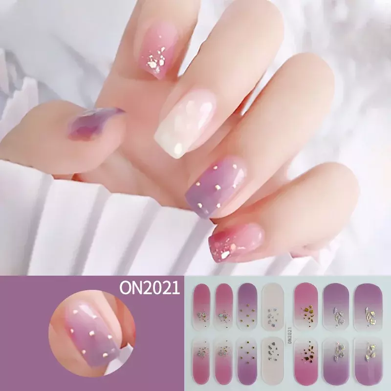 14Tips 3D Uv Gel Nail Stickers Flowers Gradient Color Adhesive Full Cover Semi Cured Gel Nail Wraps DIY Manicure Arts Decals