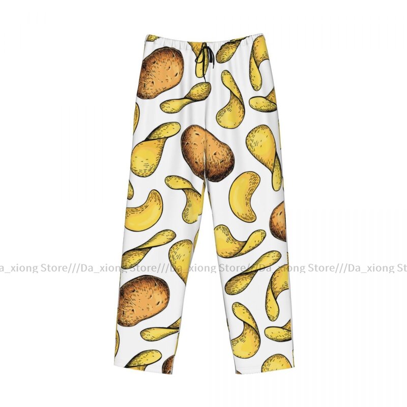 Mens Casual Pajama Long Pant Loose Elastic Waistband Potato Chips Food Cozy Sleepwear Home Lounge Pants