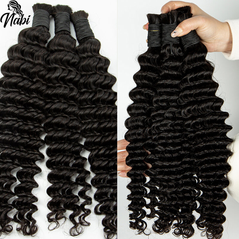 Nabi Deep Wave Black Hair Bulk for Braiding Bundles No Weft Brazilian Human Hair for Boho Braids