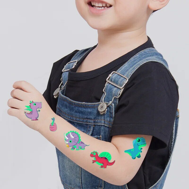 Juguete de dibujos animados para niños y niñas, divertido tiranosaurio fluorescente temporal a prueba de agua, pintura luminosa Popular de dinosaurio, pegatina de tatuaje