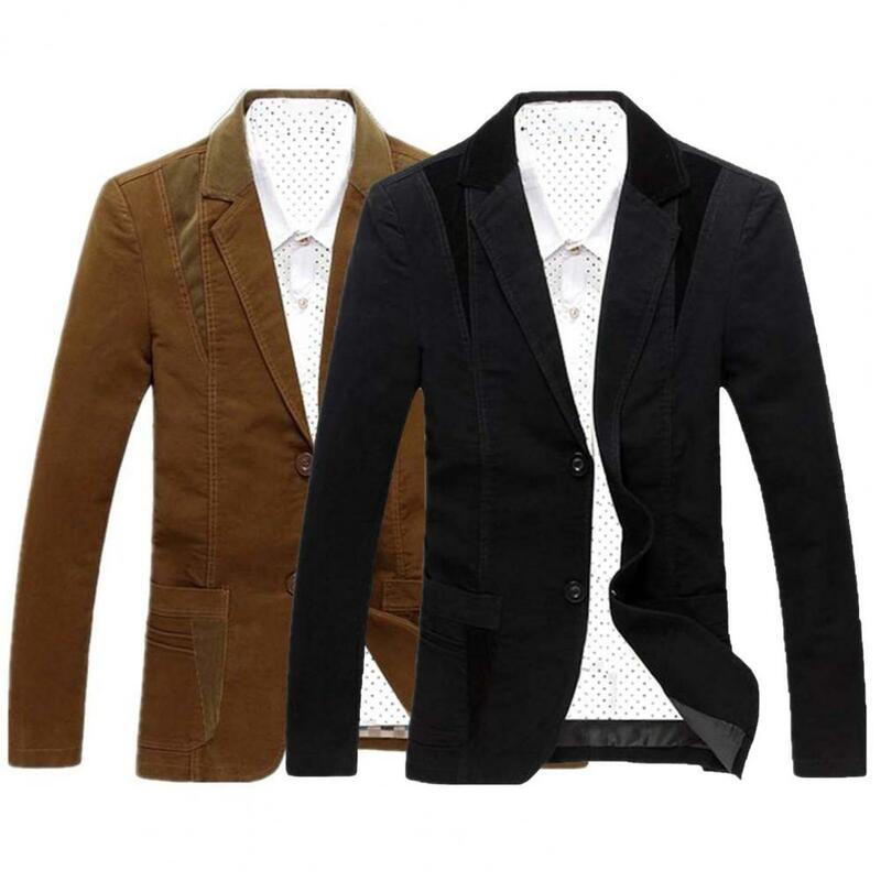 Blazer pria populer jas kancing warna kontras musim gugur musim dingin Blazer kasual blok warna jaket untuk kencan