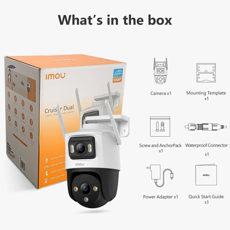 IMOU-Câmera de Vigilância ao Ar Livre, Cruiser Dual Lens, Câmera IP De Segurança Em Casa, Detecção De Humanos E Veículos AI, Dual 8 10MP