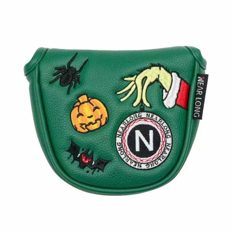 Golf Putter Cover Half Round Head Cover with Magnetic Opening PU Material Waterproof, Embroidered Pattern, Free Shipping