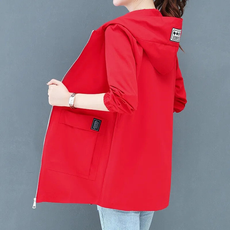 2024 primavera autunno nuova giacca a vento con cappuccio donna coreano Casual cappotto con cerniera di media lunghezza capispalla Casual femminile giacca allentata B284