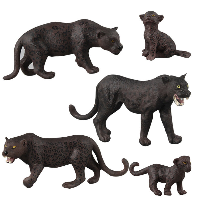 Estatueta de animais selvagens para crianças, figuras de ação, leopardo de neve, pantera negra, lince, modelo animal, brinquedos de coleção