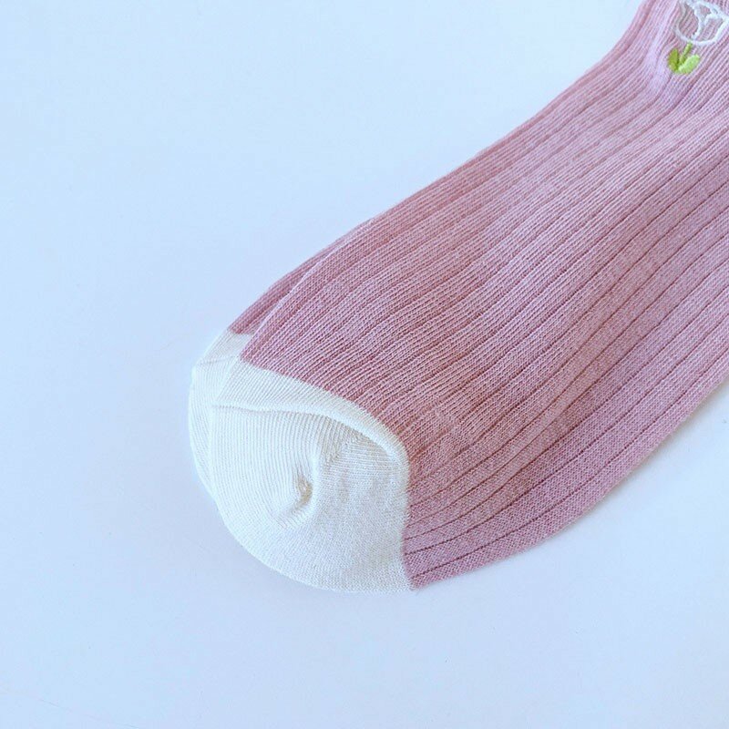 Calcetines de algodón con bordado de flores para mujer, medias versátiles de estilo academia, boca suelta, novedad, I127