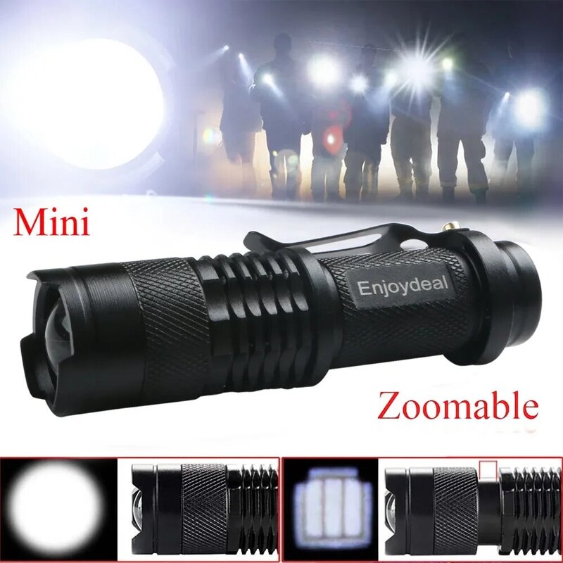 Senter Mini 2000 lumen senter LED Zoomable senter LED lampu pena untuk AA/14500 gratis pengiriman kualitas tinggi hitam