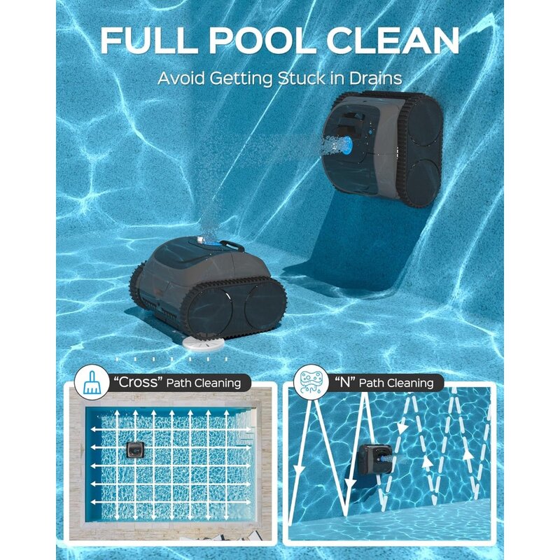 Limpador de piscina robótico sem fio para piscinas terrestres, robô a vácuo para piscina com motor triplo atualizado, planejamento inteligente de rotas