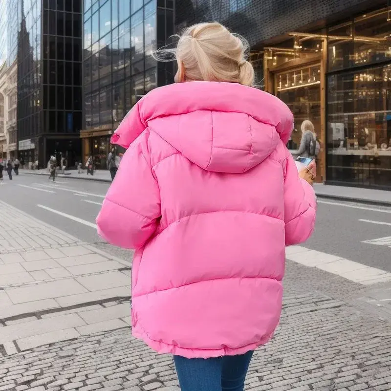 2023 Winter mode schick Kapuze Daunen Baumwolle Puffer Parka Mäntel Frauen lose feste verdicken warme Jacke weibliche neue Reiß verschlüsse Outwear