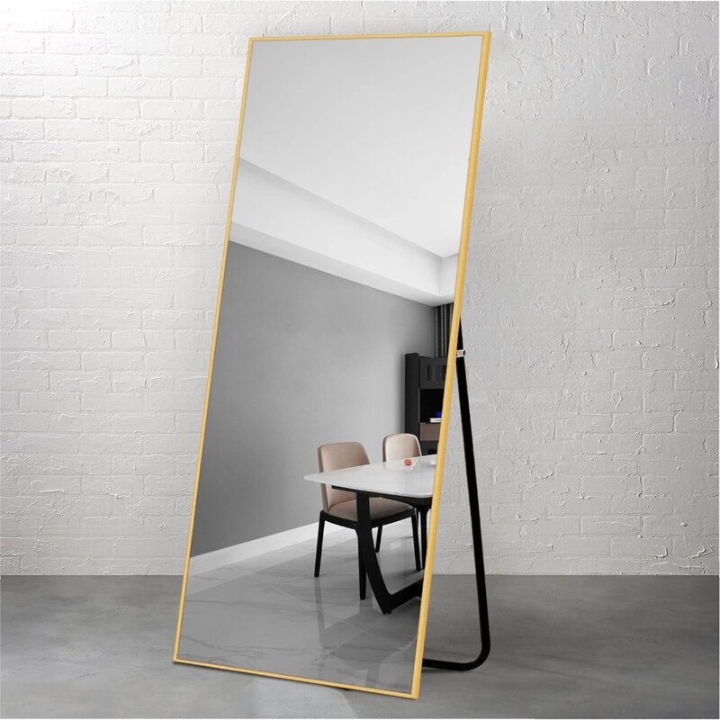 Полноразмерное зеркало, полноразмерное зеркало, рамка из алюминиевого сплава, полная длина с подставкой, настенное зеркало