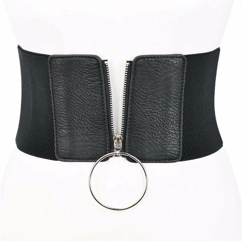 Vestido de cintura alta para adelgazar, faja elástica con cremallera y anillo circular de Metal, cinturón ancho