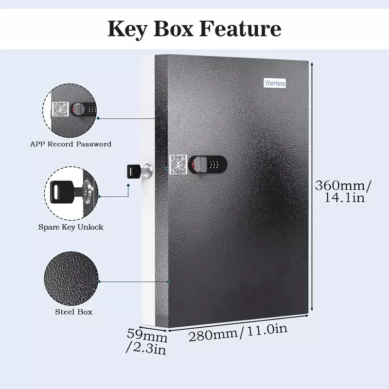 WeHere Key Lock Box Wall Mounted (32 Keys), Roller Mechanical Password Lock,key Cabinet with Combination Lock and 16 Key Labels