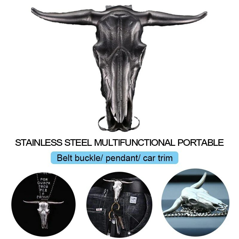 Outdoor EDC Stainless Steel Bull Head Multi-function Pocket Cutting Tool Necklace Pendant Defensive Window Breaker