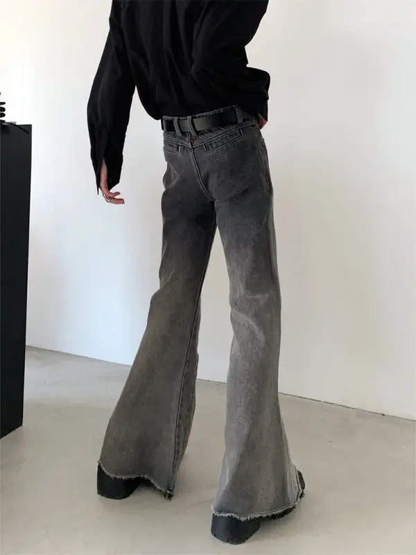 Женские расклешенные джинсы с необработанными краями, модные удобные эластичные универсальные пряные джинсы в Корейском стиле для девушек с градиентом, Новинка