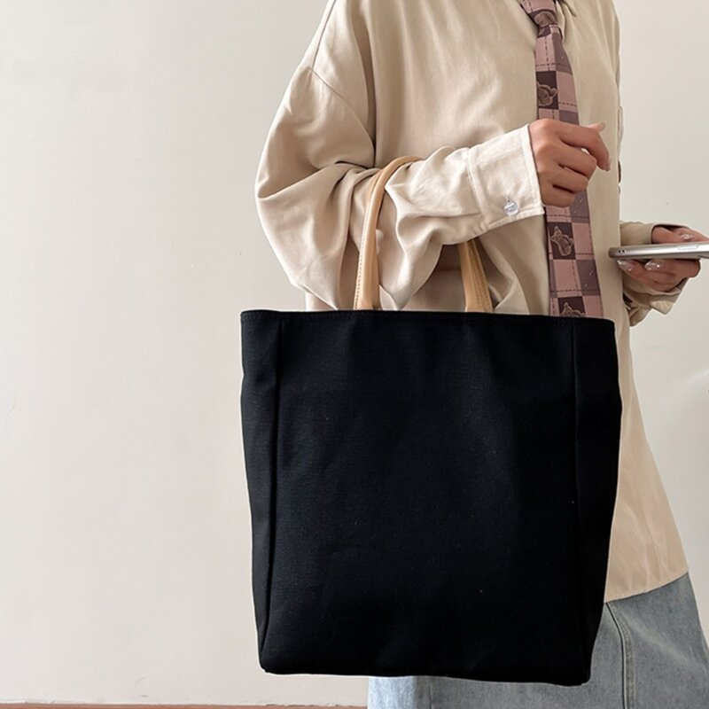 กระเป๋าถือวินเทจสำหรับผู้หญิงกระเป๋าผ้าใบสีทึบกระเป๋าใส่โทรศัพท์กระเป๋านักช้อปความจุขนาดใหญ่