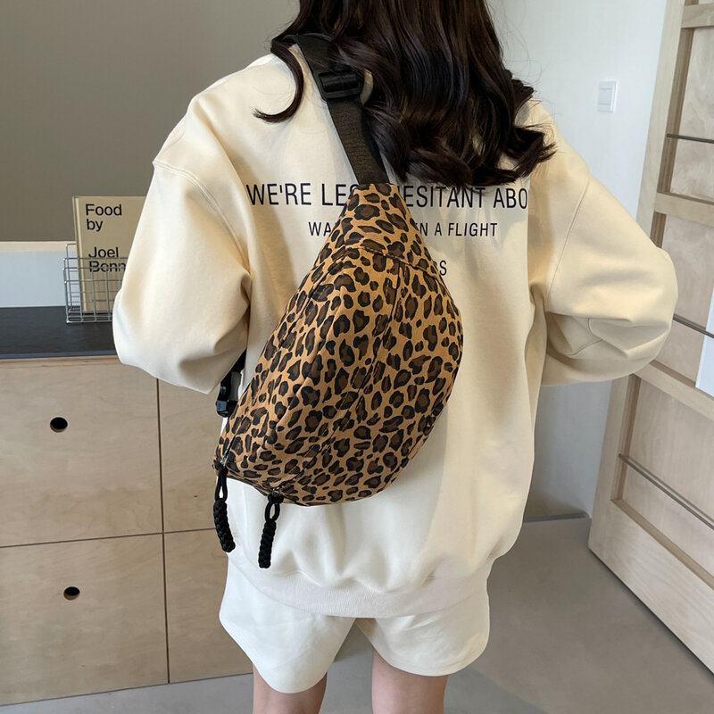 Leopard Print Chest Bag for Women Trend 2024 Sling Cross Bags for Ladies Canvas Belt Banana Purses Female Large Size Handbags