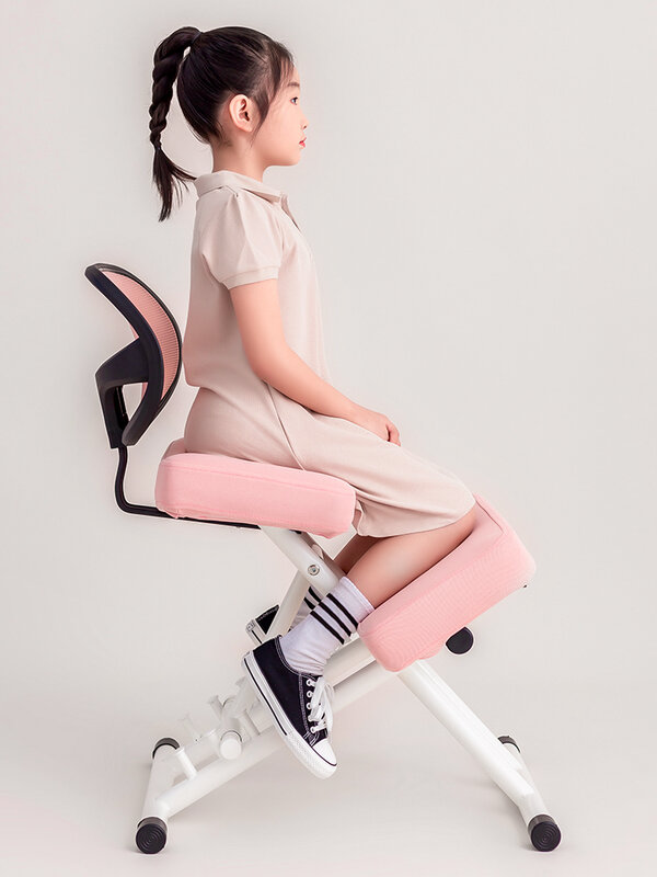 Silla para arrodillarse para niños, silla de aprendizaje de escritura, postura correctiva sentado, antijoroba, respaldo ajustable