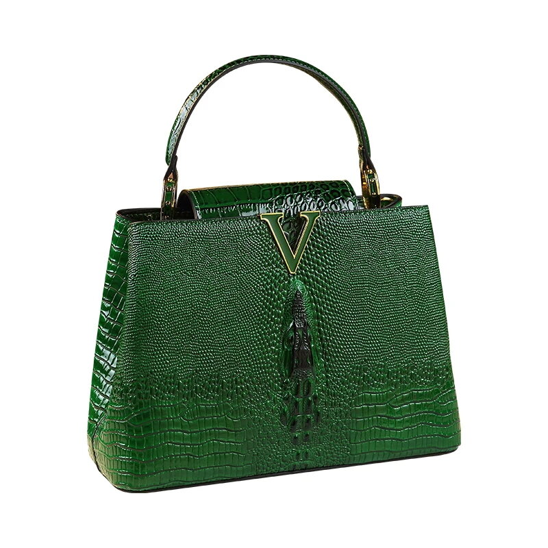 Bolsas de couro genuíno para mulheres, ombro sacos mensageiro, crocodilo padrão, nicho de luxo, original Lady Shell Bag, novo, 2023