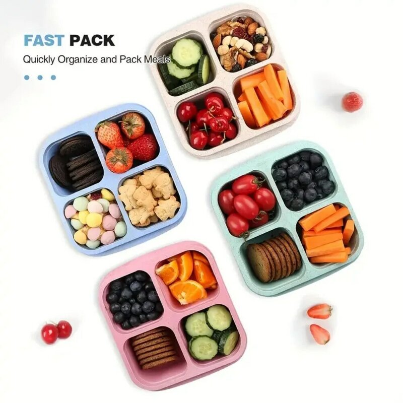 4 Grid Snack Containers Reusable Meal Prep Lunch Containers Portable for Kids and Adults Home Snack Storage Bottles Kitchen Tool