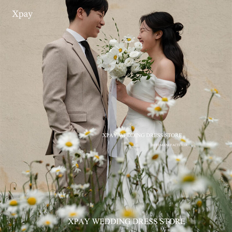 XPAY gaun pernikahan elegan bahu terbuka untuk gaun pengantin punggung terbuka tanpa lengan Korea untuk pemotretan gaun pengantin buatan khusus