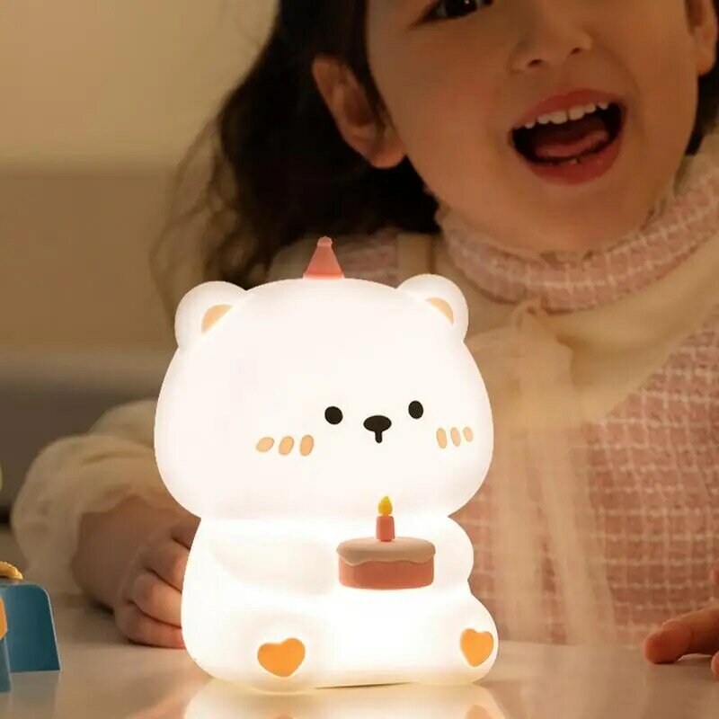 Silikonowa lampka nocna dla dzieci Ciasto Niedźwiedź Śliczna lampka nocna dla dzieci Maluch Lampka nocna 30 Min Automatyczne wyłączanie Przenośna lampa zwierzęca dla