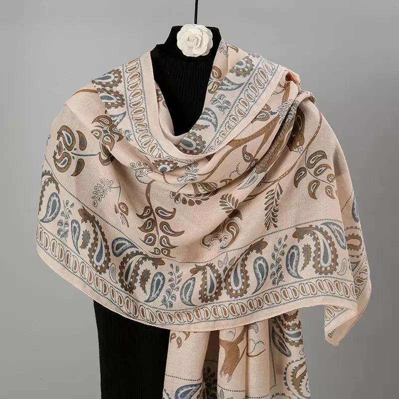 Cotton Linen Scarf for Women Paisely Sunscreen Thin Scarves Soft Printed Shawl Foulard Female Long Wrap Shawls Vintage Stoles