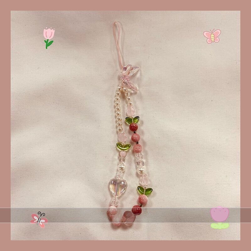 Tali gantung manik-manik baru, cocok untuk semua casing ponsel serbaguna anak perempuan Hati portabel tali gantung segar musim panas Instagram