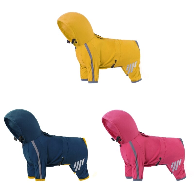 Dog Raincoats Pet Hooded Raincoats 4Leg Rainjackets Reflective Dog ClothesRaincoat Skin Friendly RainyWear Pet Supplies