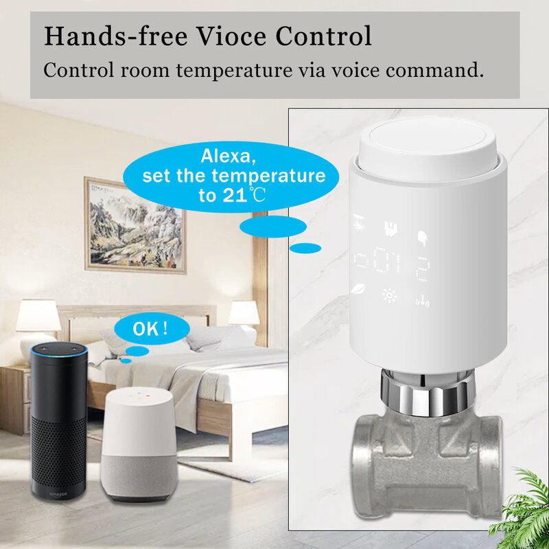 Válvula termostática programable Tuya Smart ZigBee, actuador de radiador TRV, controlador de temperatura remoto por aplicación, compatible con Alexa