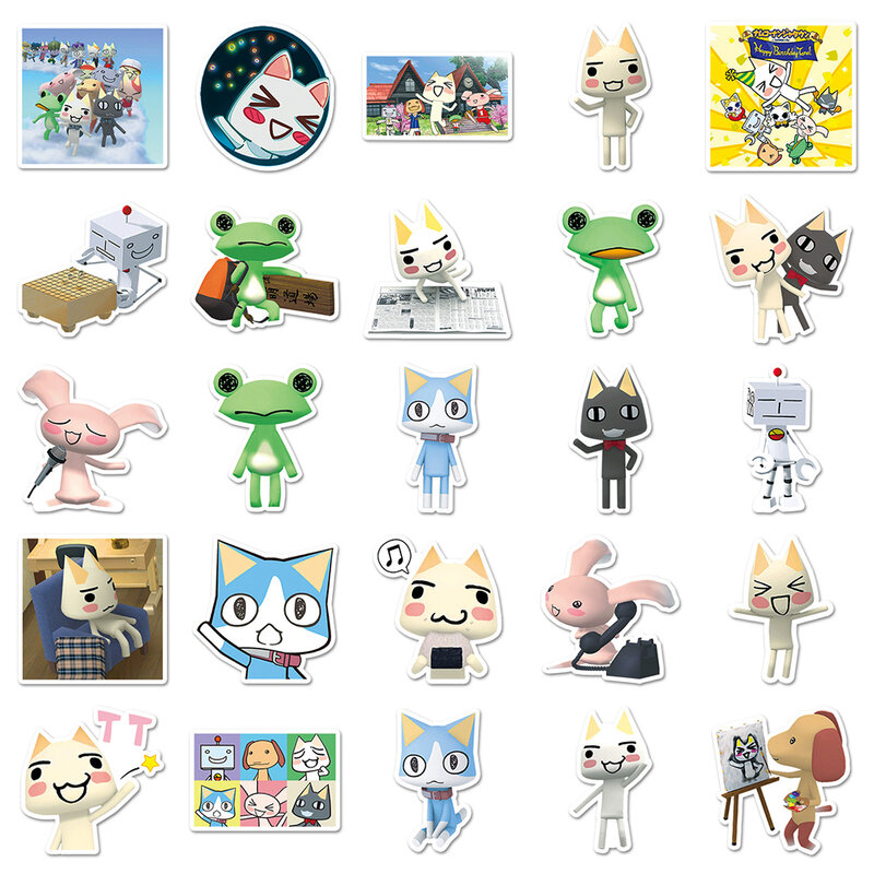 10/30/50 buah lucu Anime Toro Inoue kucing stiker DIY botol air Buku Harian gitar Kawaii kartun stiker tahan air untuk anak-anak