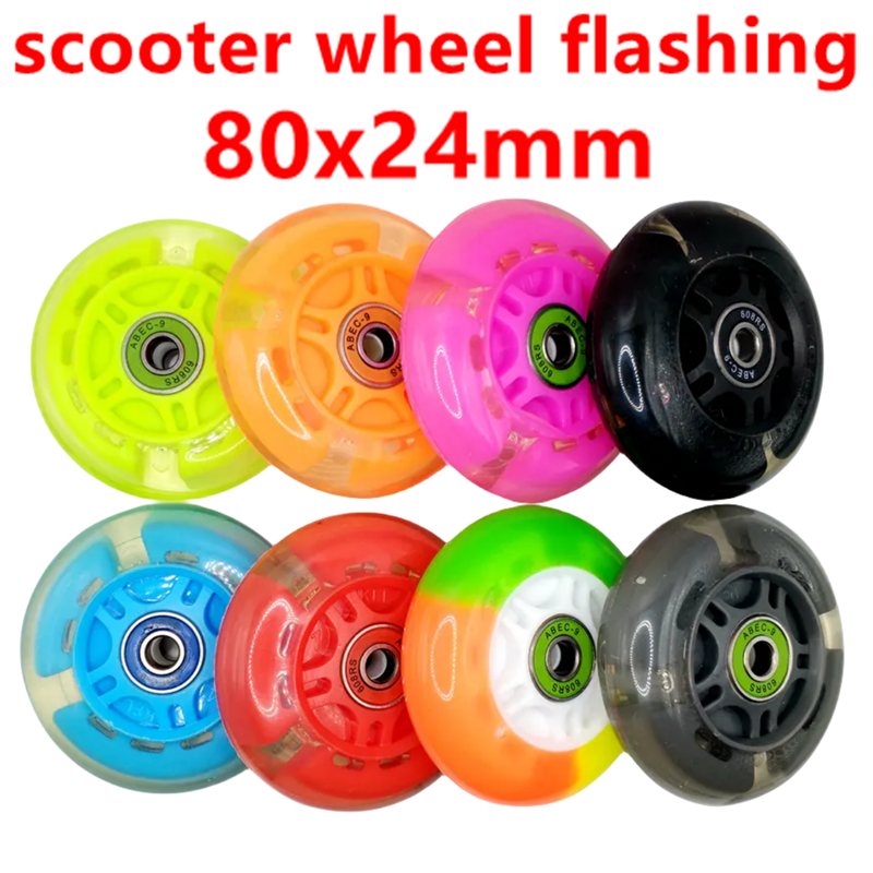 Scooter roda piscando luz, frete grátis, 80mm, 80x24mm rolamento, abec-9