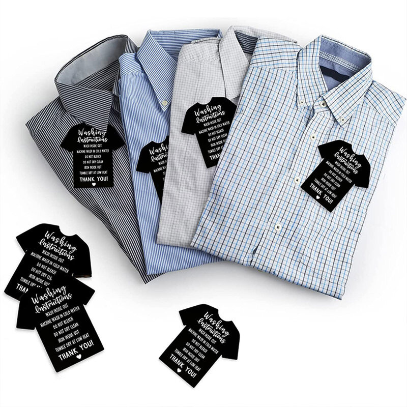 Tarjeta de instrucciones de lavado de camisetas, 50 piezas, tarjeta de instrucciones de cuidado de camisa, etiqueta colgante, color negro