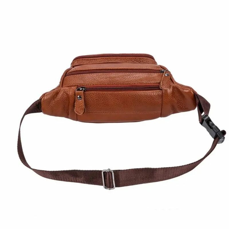PU Leather Men's Waist Bag Fashion Waterproof Multi-layered Travel Phone Bag Zipper Large Capacity Waist Purse Pack