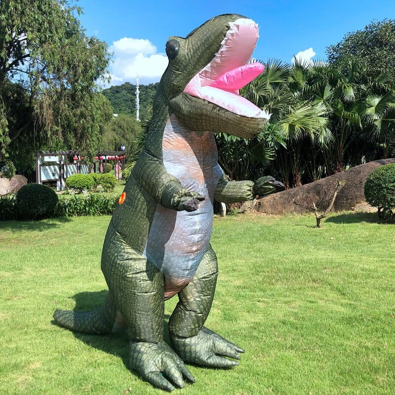 Disfraz de dinosaurio inflable para adultos, traje de fiesta de Halloween, mascota verde divertida, t-rex