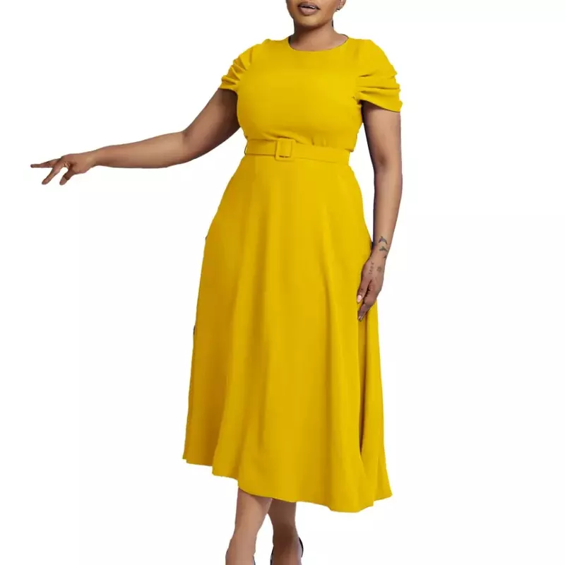 여성용 우아한 아프리카 파티 이브닝 드레스, 아프리카 반팔 O-넥 폴리에스터 롱 맥시 원피스 의상, 2024 여름 패션