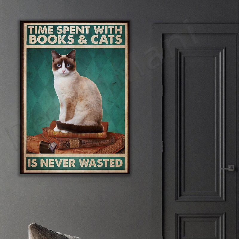 Time spent on books and cats is never wasted, cat poster, book lovers art print, cats love wall art poster