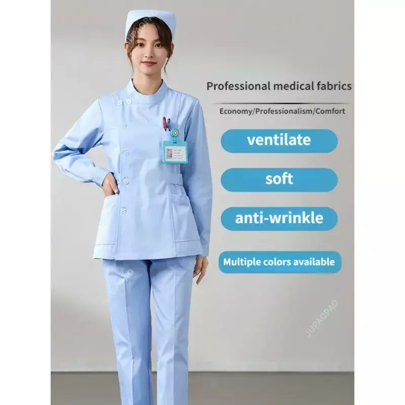 New Nurse Uniform Women's Short Sleeved Winter Short Split Suit Long Sleeved Blue Hospital Nursing Home Worker Work Uniform