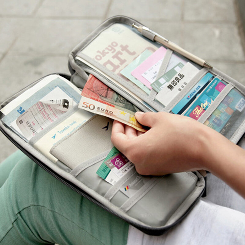 السفر المحفظة جواز سفر حامل بطاقة الائتمان المنظم حامل النقدية وثيقة حقيبة متعددة الوظائف محفظة السفر حزمة مخلب حقيبة التخزين