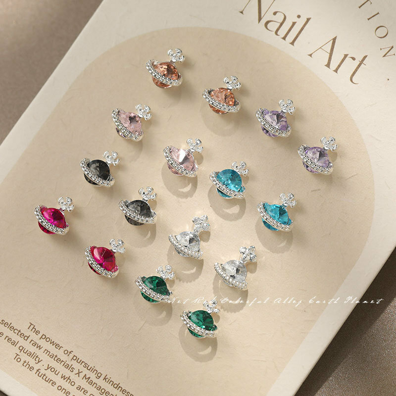 10pcs Luxury Silver Planet Nail Art Charms gioielli accessori per unghie 3D Glitter Alloy strass Saturn Nail Decorations Parts