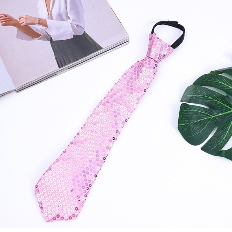 Fashion Glitter Sequins Skinny Pre-Tied Tie Adjustable Zipper Necktie T8NB