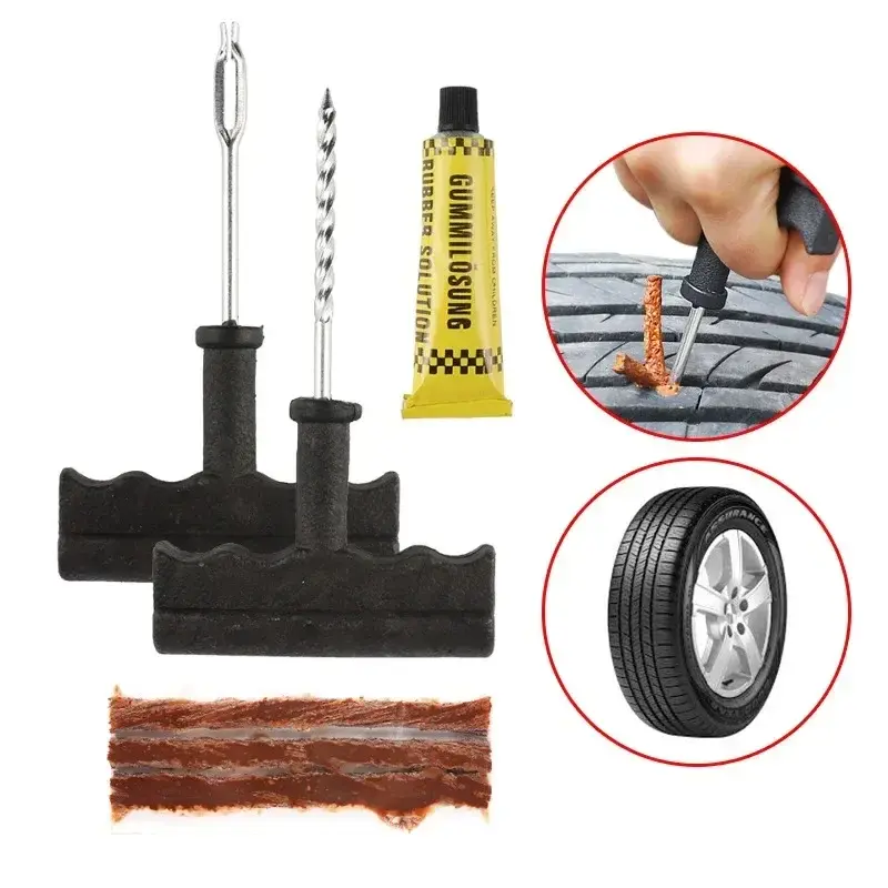 Kit de herramientas de reparación de neumáticos de coche con tiras de goma, sin cámara, tapón de enganche, accesorios de reparación de motocicletas, bicicletas y camiones